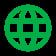 Green globe icon with grid pattern on dark background